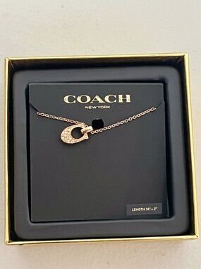 Coach F54517 Pave Signature "C" Pendant Necklace - Rose Gold